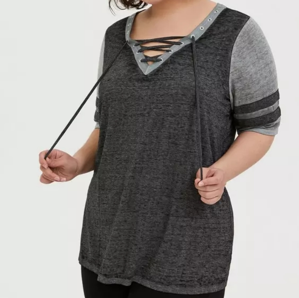 Torrid Black & Grey Triblend Lace-Up Football Tee